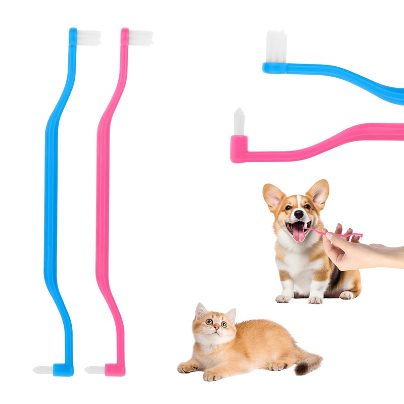 2 Pcs Dual Sided Toothbrush for Dogs Cats Kitten Puppy Pet Teeth Cleaning Brush, Teeth Brush for Dogs Tooth Cleaner Care, Dental Care Toothbrushes