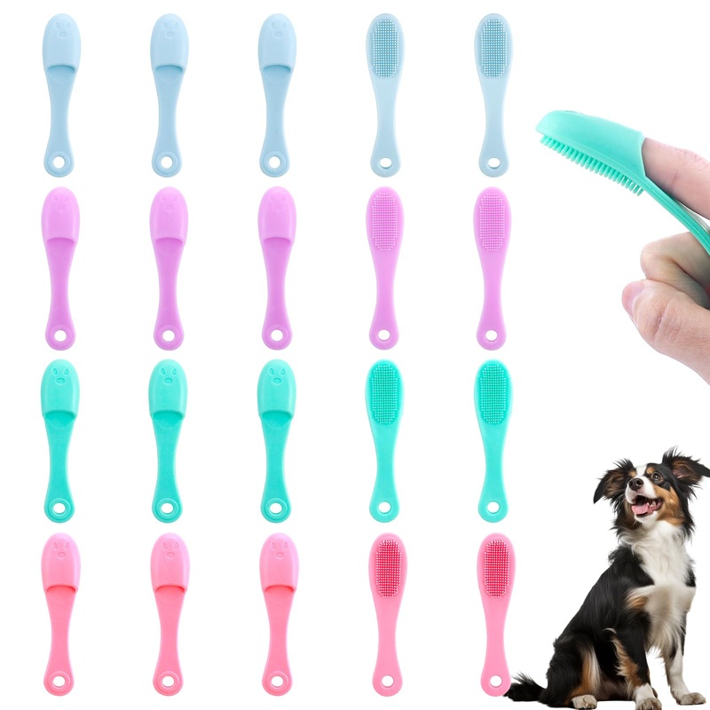20 PCS Silicone Dog Finger Toothbrush, Dog Tooth Brushing Kit, Dogs & Cats Dental Care, Surround Bristles for Easy Teeth Cleaning, for Medium and Large Dogs, Fits Most Fingers