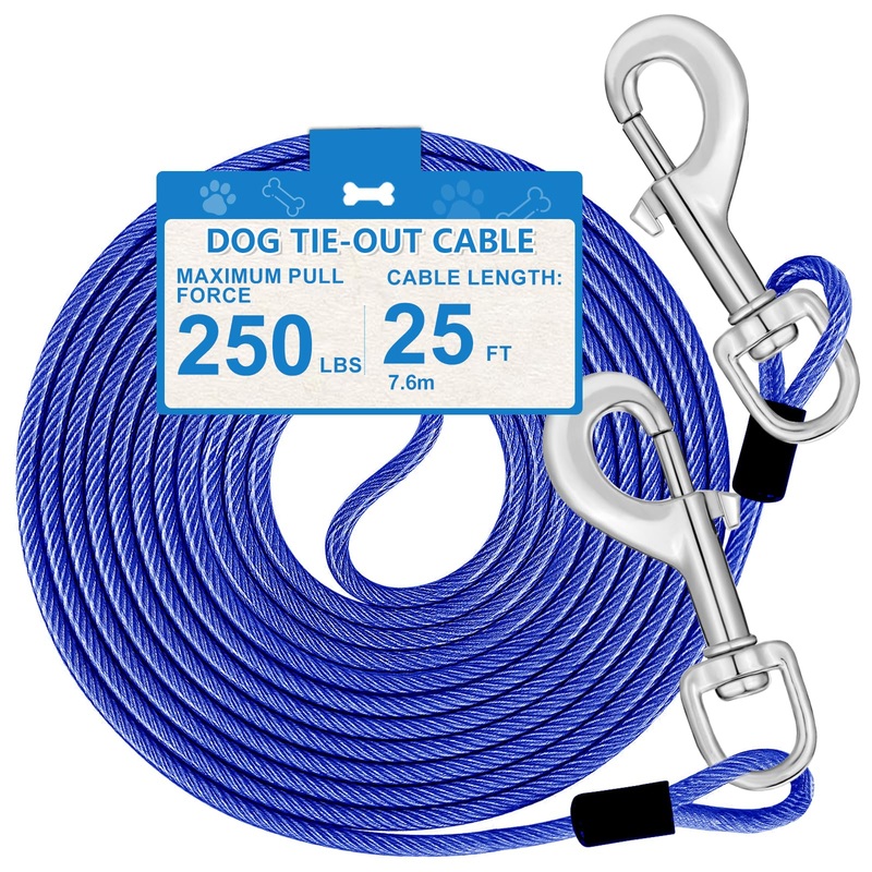 25ft Dog Tie Out Cable, Dog Leash Heavy Duty Tie Out Cable for Large Dogs Up to 500lbs Pull Force, Dog Runner for Yard Outdoor and Camping, Blue 25ft250lbs
