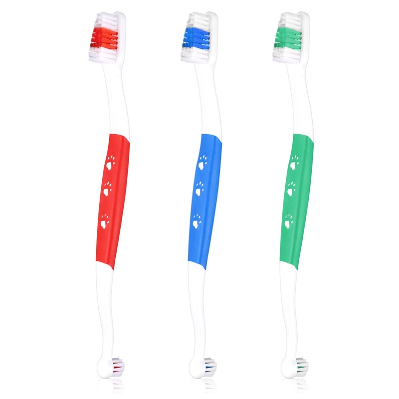 3pcs Dual Headed Pet Toothbrush for Dogs & Cats, Soft Bristles Kitten Tooth Brushing Easy Teeth Cleaning Anti-Slip Pet Dental Care Brush Supplies for Puppy Kitty Reduce Oral Problem 3