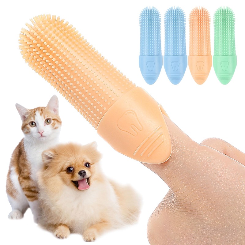 4Pcs Dog Toothbrush, Dog Toothbrush Finger for Cats and Dogs, 360 Cleaning Finger Toothbrush for Dogs, Food Grade Silicone Dog Finger Toothbrush Fits Most Fingers