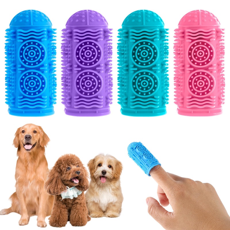 4PCS Finger Dog Toothbrush Dog Tooth Brush Kit Dog Toothbrush Silicone Small Breed Cat Brush Dog Teeth Cleaning Soft Pet Supplies Cats Dental Care Puppy Stuff Pet Cleaning Gloves For Dogs