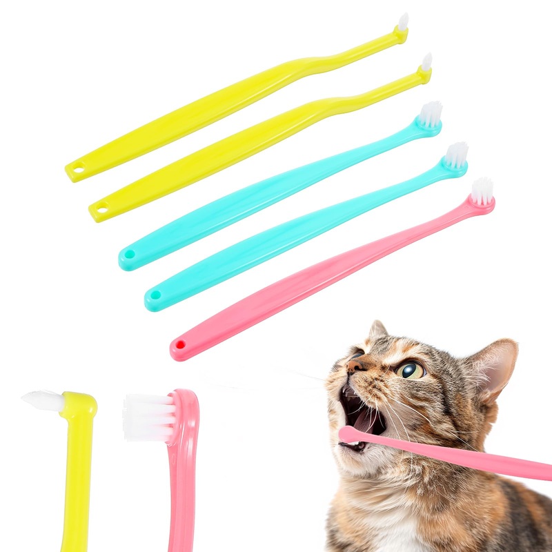 5Pcs Small Dog & Cat Toothbrush Micro Head, Tooth Brushing Kit with Micro Round & Pointed Head for Puppy, Cat Dental Care, Pets Toothbrush, Easy to Handle, Soft Bristles