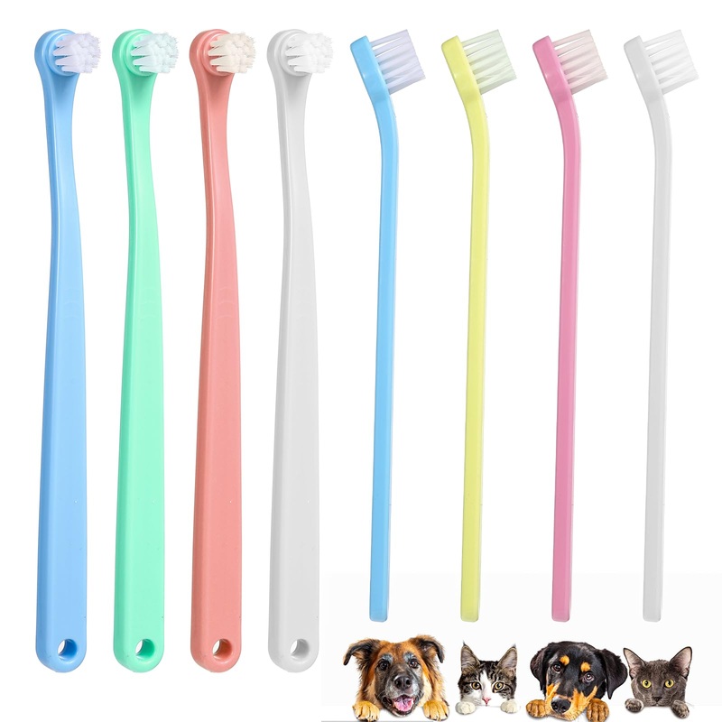 8Pcs Cat Toothbrush, Small Dog & Cat Teeth Cleaning, Soft Bristle Puppy Tooth Brush, Kitten Tooth Brushing Kit, Dental Care Supplies for Tiny Puppy Kitty Reduce Tartar Formation & Bad Breath