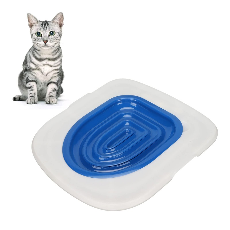Cat Toilet Training System, Reusable Cat Potty Toilet Training Kit, Sturdy Cat Toilet Training Kit, Cat Toilet Trainer Urinal Seat for Teaching Cat to Use Toilet (White Tray, 1 Blue Inner Support) White Tray , 1 Blue Inner Support