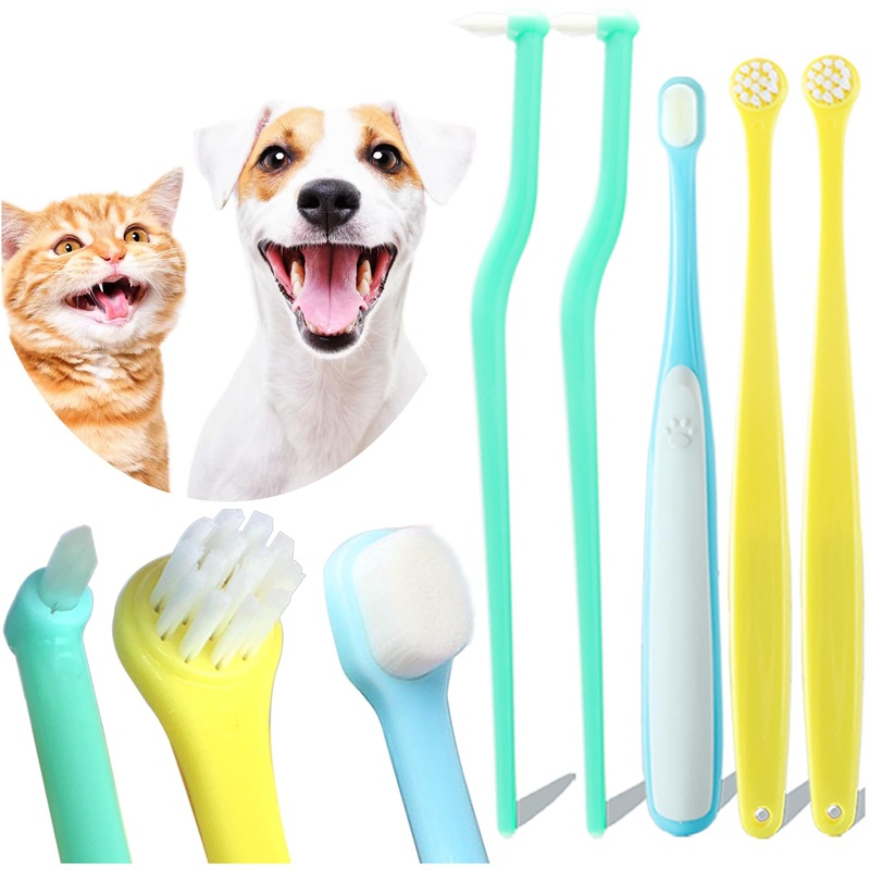 Cat Toothbrush Puppy Tooth Brushing Kit, Micro Head Small Dog Toothbrush, Round & Pointed Head Deep Teeth Cleaning Tooth Brushes for Small Pet Breed Doggie Kitten, Soft Bristles, 5 PCS For cats & small dogs(Blue-Yellow-Green)