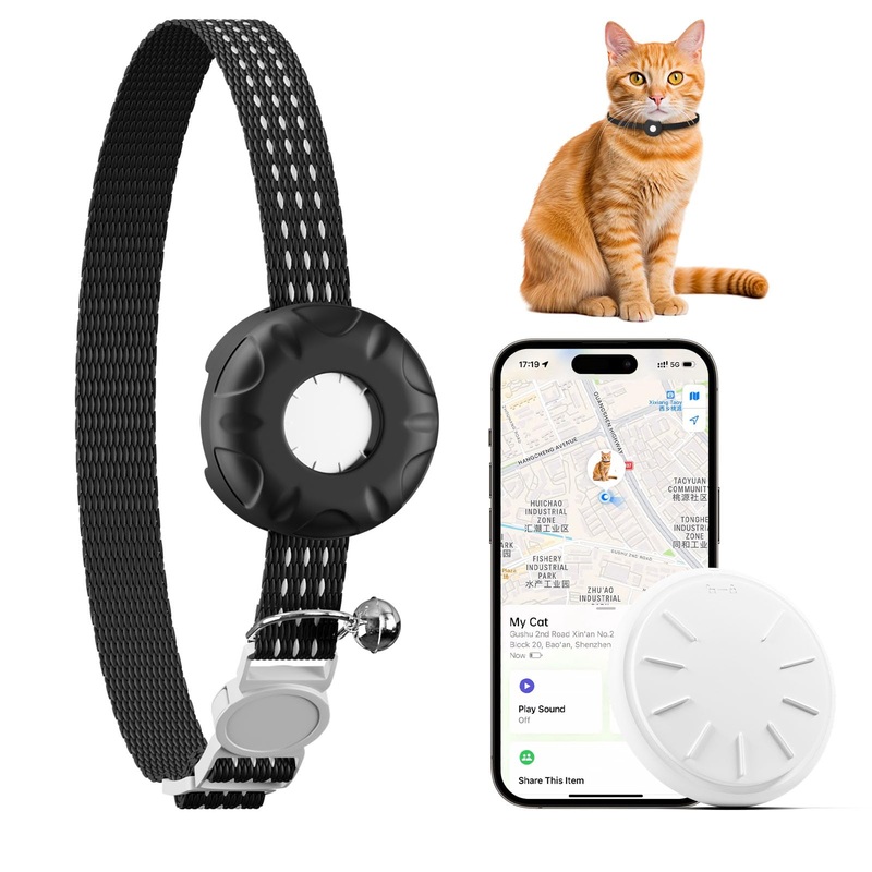 Cat Tracker,No Monthly Fee Cat Tracker Collar (Only iOS),Waterproof Pet Tracker for Cats with Safety Elastic Buckle,Works with Any Collar,Compatible with Apple Find My App not for Android