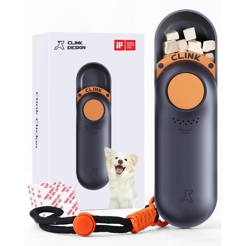Clink Design Clicker Dog Trainer & Dog Treat Pouch Alternative Dual Use 2 in 1 Dog Clicker for Training – Durable, Light (2.36 oz), Easy to Clean & Handle, Fast to Fill, Innovative Design, Black