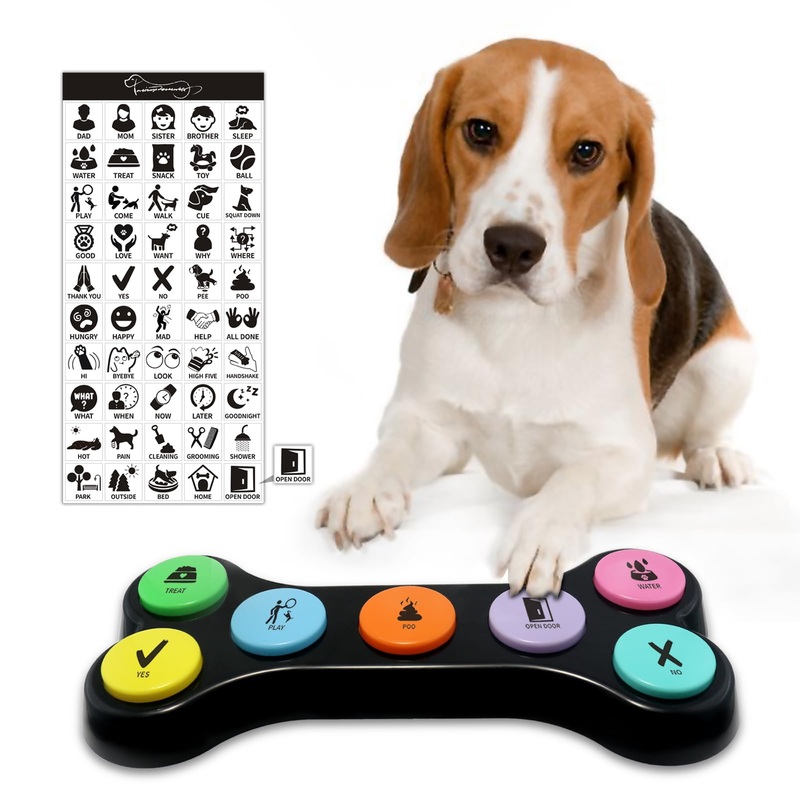 Dog Buttons for Communication, 7pcs Recordable Talking Buttons Set with Scene Stickers, Pet Training Buttons for Puppy Small Dogs & Cats Black Color (Battery Included)