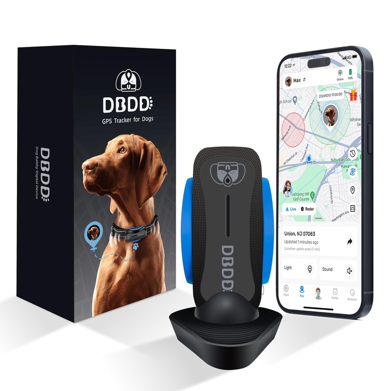 Dog GPS Tracker, Smart Waterproof Tracker with Real-Time Location, Escape Alerts, Activity Monitor, iOS & Android Compatible, for Dogs 40 lbs+ (Black) Black