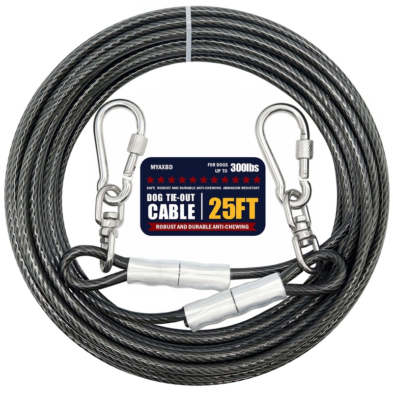 Dog Leads for Yard 25ft – Dog Chains for Outside Heavy Duty,Camping, Chew Proof Dog Runner Long Leash, Training Tether Tie Out Cable for Large Dogs (Grey, Large / 25FT) Grey