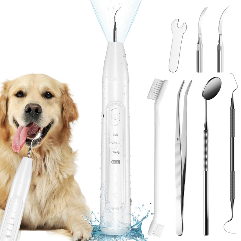 Dog Plaque and Tartar Remover,Ultrasonic Plaque Remover for Teeth with LED Light,3 Modes Low Noise Sonic Dog Tooth Cleaning Kit Tool for Pet Dental Care,White