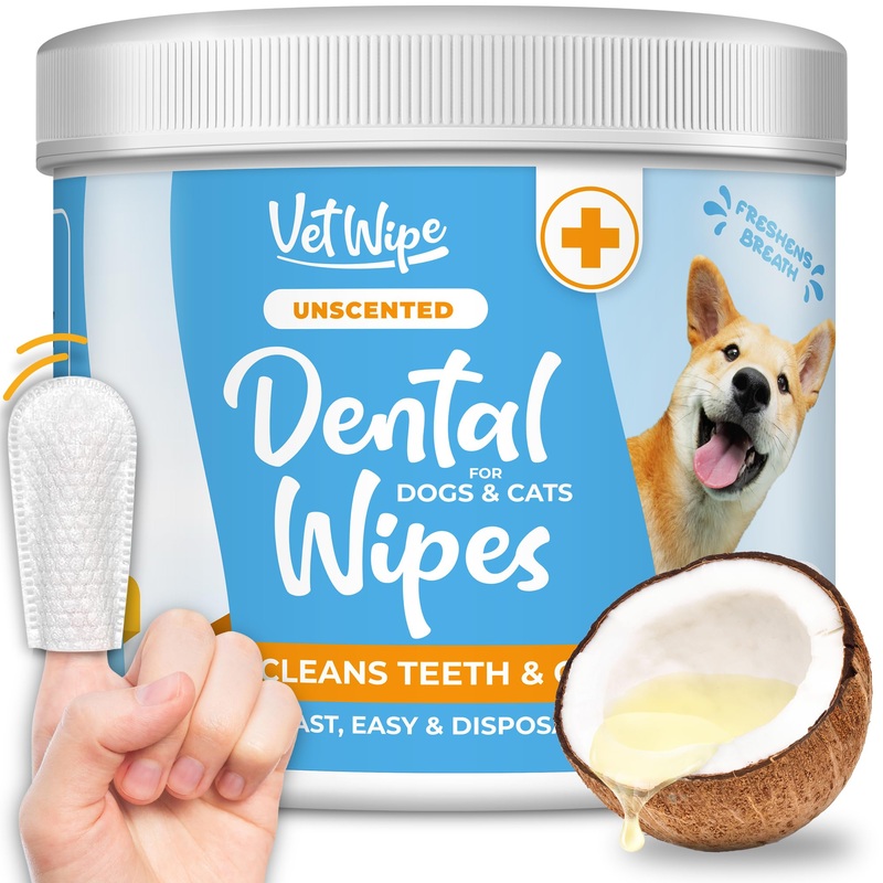 Dog Teeth Cleaning Finger Wipes – Easy Cats & Dogs Dental Care Toothbrush and Tooth Brushing Kit, Freshen Bad Breath, Reduces Plaque – 50 Count