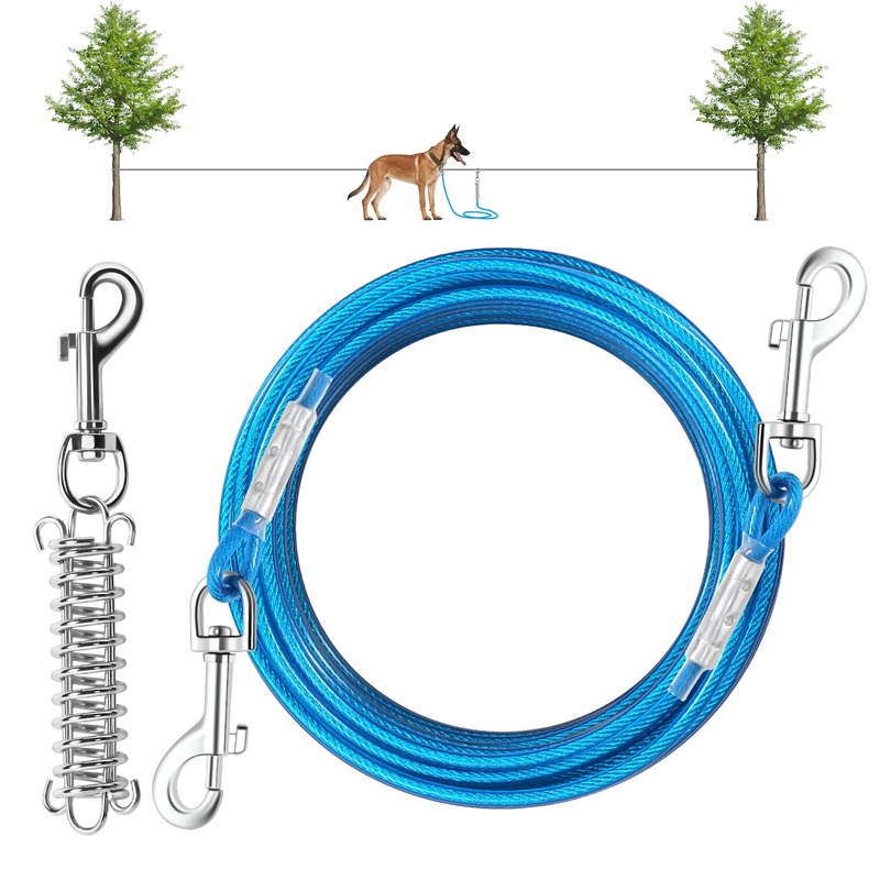 Dog Tie Out Cable, 30 FT Heavy Duty Dog Lead Cable with Detachable Shock Spring, Dog Runner Chains for Outside Yard Camping Hold Small or Medium Dogs (30Feet, up to 200lbs) 30ft/200lbs