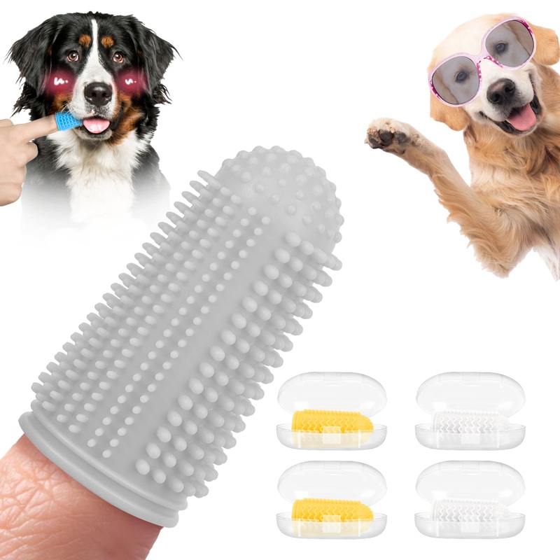 Dog Toothbrush,4-Pack Dog Tooth Brushing Kit,pet Toothbrush, Dog Finger Toothbrush for Dogs,Dog Teeth Cleaning,Combine with Dog Toothpaste for More Thorough Cleaning (2Orange, 2Gray) 2orange, 2gray 1 Count (Pack of 4)