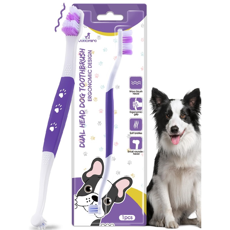 Dog Toothbrush – Dual Head Dog Tooth Brush Newly Upgraded 60 Wavy Brush Head – Surrounds Teeth Like a Cloud for Dog Dental Care and Cleaning-Suitable for Large/Medium Dogs Purple 1 Count (Pack of 1)