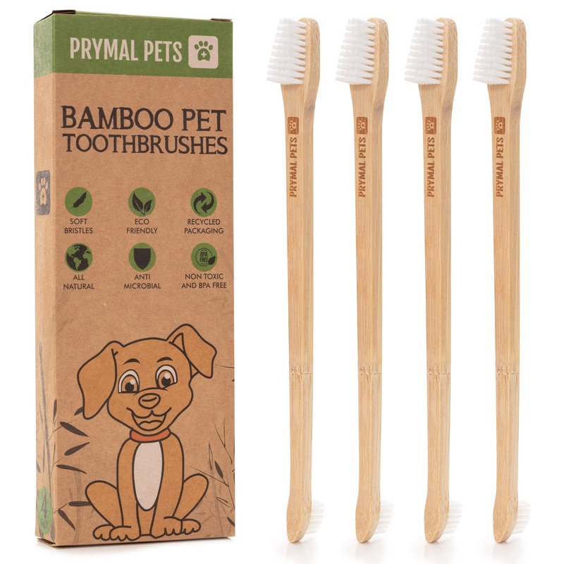 Dog Toothbrush I 4-Pack Two Sided Bamboo Toothbrush for Small and Large Dogs & Cats I Soft Bristles Gentle Pet Toothbrush for Easy Dog Teeth Brushing & Dental Care