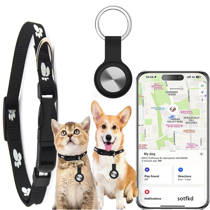 Dog Tracker-Cat Tracker Collar-Pet Tracker-GPS Tracker for Dogs | Android and iOS Universal | No Monthly Fee | No Charging Required | Waterproof | Works with Any Collar Black