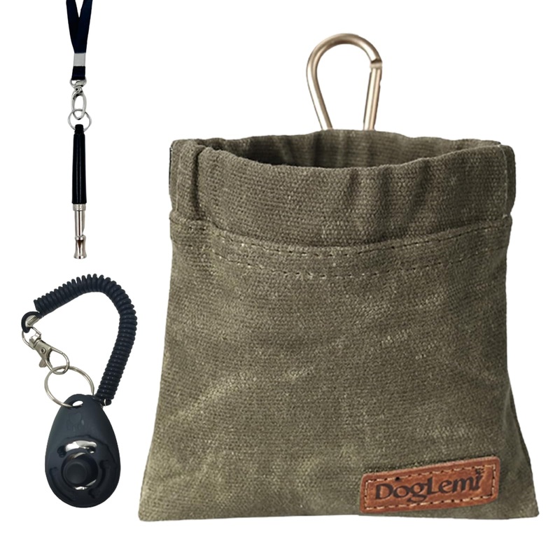 Dog Training Kit,Puppy Dog Treat Pouch Bag with Dog Clicker and Silent Whistle with Lanyard,Hands-Free Training Dog Treat Pouch,Includes Carabiner,for Pet Puppy Travel or Outdoor Use(Green) Green
