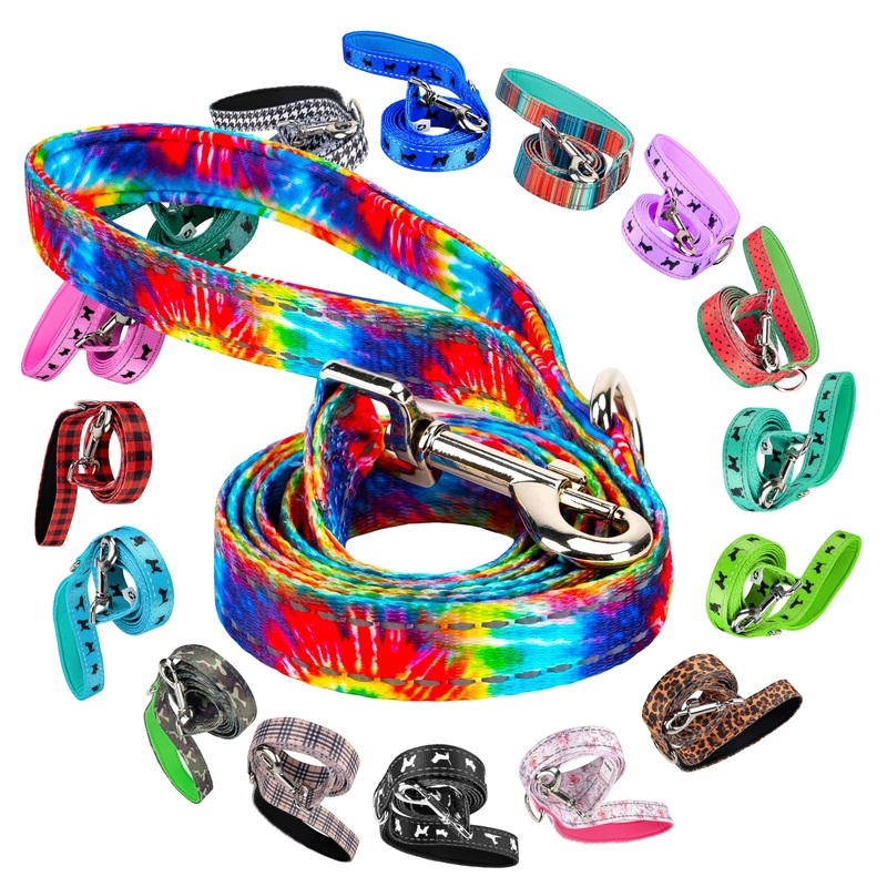 EcoBark Dog Leash – 4 FT / 5 FT / 6 FT Reflective Dog Leash- Eco-Bright Dog Leashes with Padded Handle – Strong Heavy Duty Dog Leash – Nylon Dog Leash for Small and Medium Dogs (Tie Dye Dog Leash) 5ft x 3/4 inch Tie Dye