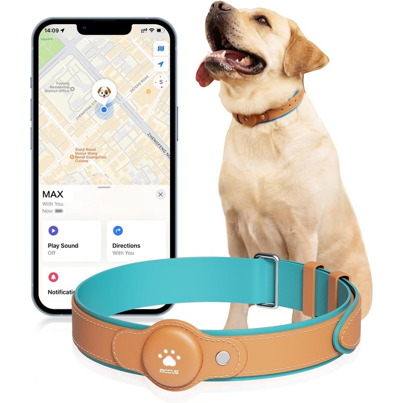 GPS Tracker for Dogs, 2 in 1 Pet Tracking Smart Collar (Only iOS), No Monthly Fee GPS Tracker Dog Collar, Real-time Location Comfortable PU Tracker Tag for Small, Medium Large Dogs(Locator Included)