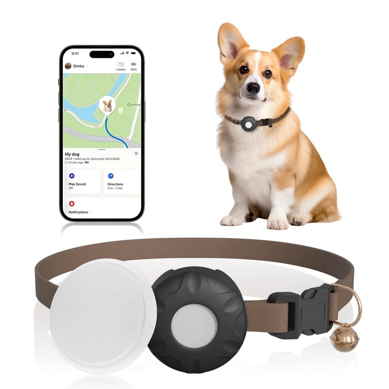 GPS Tracker for Dogs, Cats etc, 2 in 1 Real-time Pet Tracker with Adjustable Buckle Collar and Pet GPS Location Tracker, Work with Find My APP, No Monthly Fee