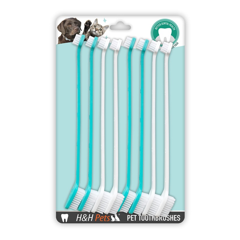 H&H Pets Dog Toothbrush Dual Headed Design Dental Toothbrushes for Small & Large Dogs, 4 or 8 Counts Pack 8 Count (Pack of 1)