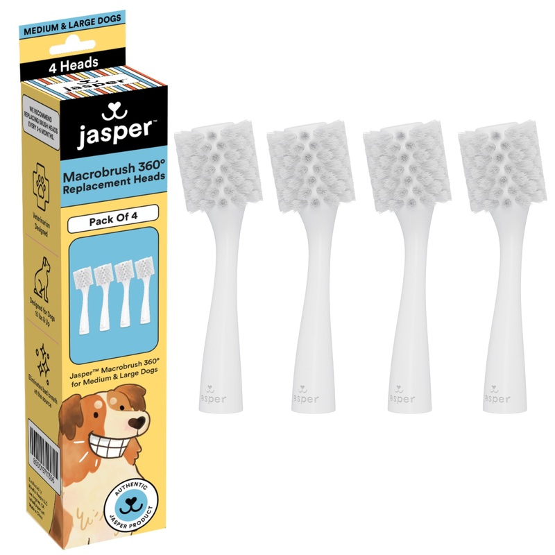 Jasper 4 Pack Replacement Brush Heads for Macrobrush 360 – Dog Toothbrush Kit for Dog Teeth Cleaning for Medium to Large Dogs, Pet Toothbrush to Keep Dog Teeth Clean & Dog Breath Fresh