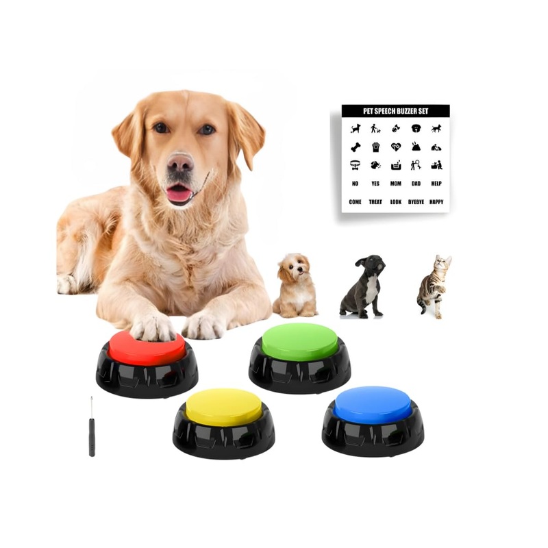 MAGICURA- Premium Pack of 4 Loud Talk for Dog Buttons Training Words Dogs ABS Plastic 30s Recordable Talking Button Set Voice Recording Button for Communication Pet Training Buzzer