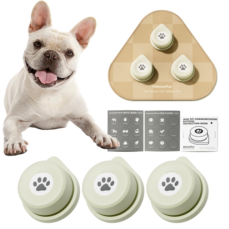 MEWOOFUN Mini Dog Buttons for Communication Starter Pack, Dog Training Talking Buttons Set Recordable Cat Dog Speaking Buttons (Grey, 3 Packs) 3 Pack Grey