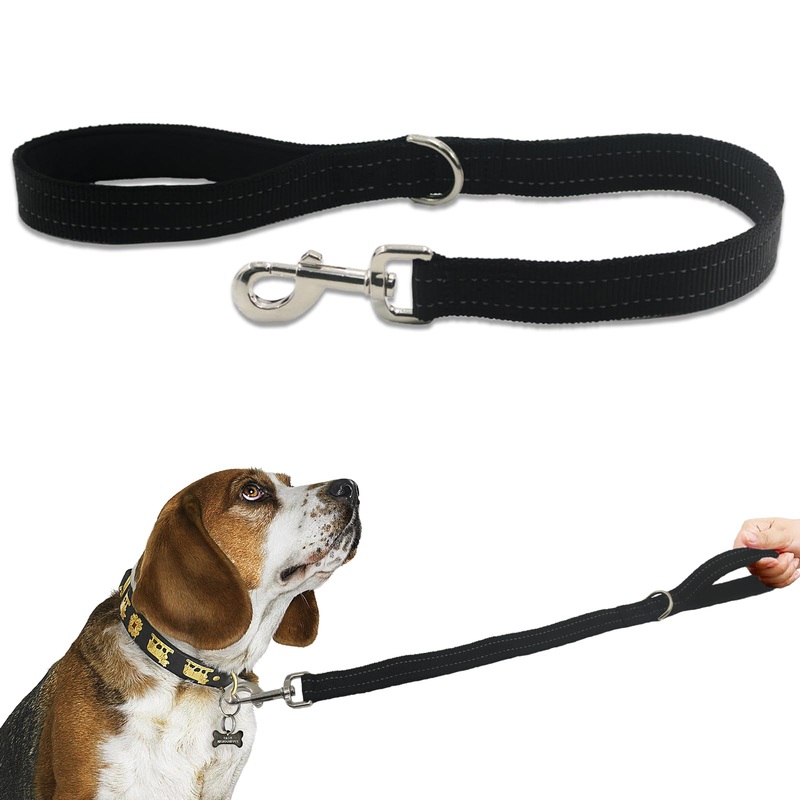 Nylon Short Leash Durable Chew Proof Dog Leash with Handle, Dog Rope Leash Heavy Duty Padded Handle and D-Ring for Control, Traffic Leash 2FT Long for Small to Large Sized Dogs Training Leash Black 24″