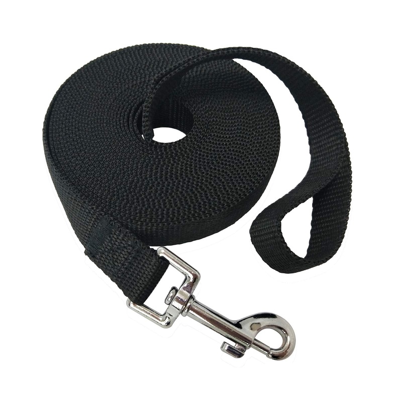 Nylon Training Dog Leash for Small Medium Large Dogs, 15ft 20ft 30ft 50ft Long Puppy Lead for Obedience Recall Training, Camping (20ft, Black) 20 ft