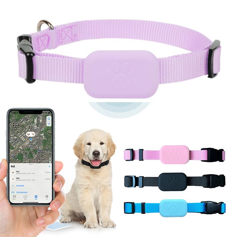 PawsPath Pet GPS Tracker Collar, Unlimited Range Waterproof Pet Cat Dog Anti-Lost Device Smart Locator Tracking GPS Pet Tracker Collar for Apple iOS FindMy (Purple, Small) Purple