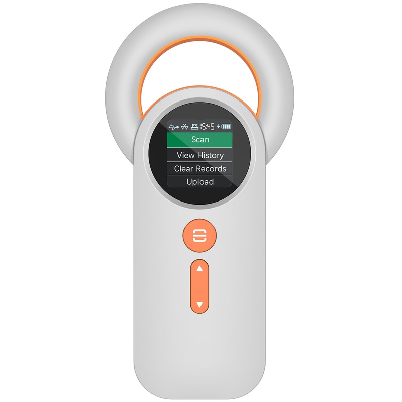 Pet Microchip Scanner Rechargeable RFID EMID Micro Chip Reader Scanner (2.4GHz Wireless+Bluetooth+USB) All in one 1.44 TFT Screen Display ISO11784 / ISO11785 / FDX-B and EMID for Animal/Pet/Dog/Cat DB