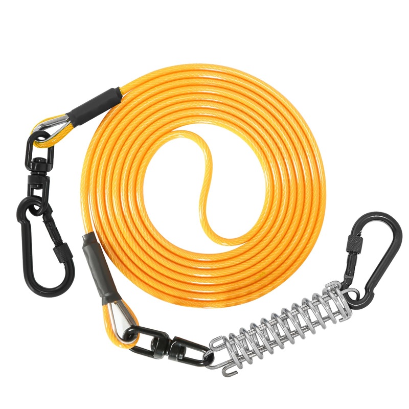 Pet Tie Out Cable for Dogs, Dog Tie Out Cable, Dog Runner Cable with Swivel Hook and Shock Spring, Dog Leash Run Tether for Yard Outdoor and Camping (Orange, 5MM*10FT) Orange