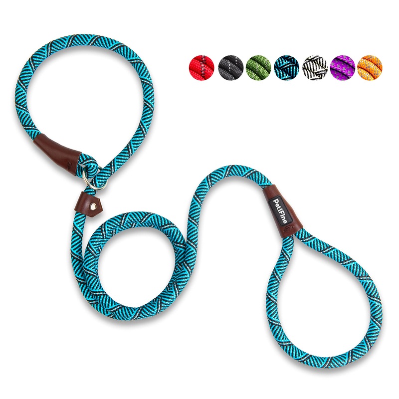 PetiFine Slip Lead Dog Leash,6FT x 1/2″ Reflective Durable Dog Training Leash, Heavy Duty Adjustable Nylon Dog Rope Leash Slip Leash for Small Medium Large Dogs (Blue) Blue 1/2″ x 6 FT