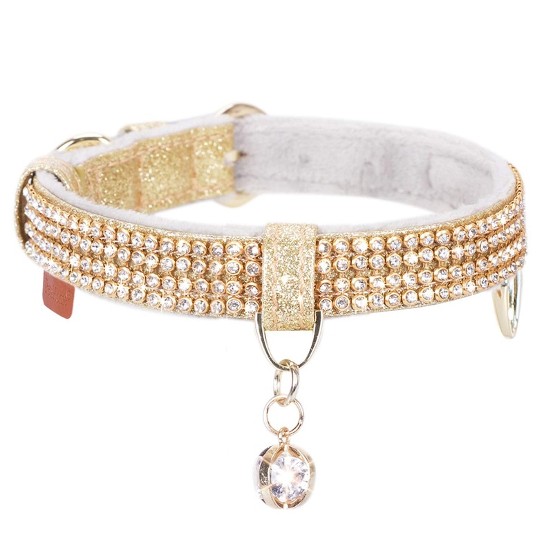 PetsHome Cat Collar, Dog Collar, [Bling Rhinestones] Premium PU Leather with Pendant Adjustable Collars for Cat and Small Dog Extra Small Gold X-Small (Pack of 1) A-Gold
