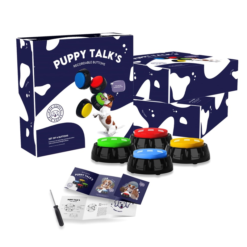 Puppy Talk’s – Set of 4 Customizable Talking Buttons for Dogs & Cats with 30-Second Voice Recording – Perfect for Pet Communication Training and Strengthening The Bond Between You and Your Pet
