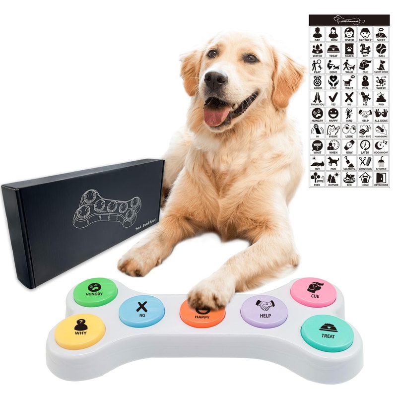 RIBOSY Dog Buttons for Communication, 7 in 1 Dog Talking Button Set, Recordable Training Buzzers for Dogs with 50 Scene Stickers (Battery Included) 7 In 1 Dog Buttons Set
