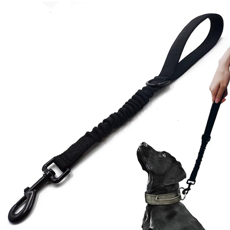Short Dog Training Control Leash 18 Inch 1 Inch Wide Heavy Duty Elastic Traffic Bungee Leash with Padded Handle Suitable for Medium and Large Dogs (Black) Black