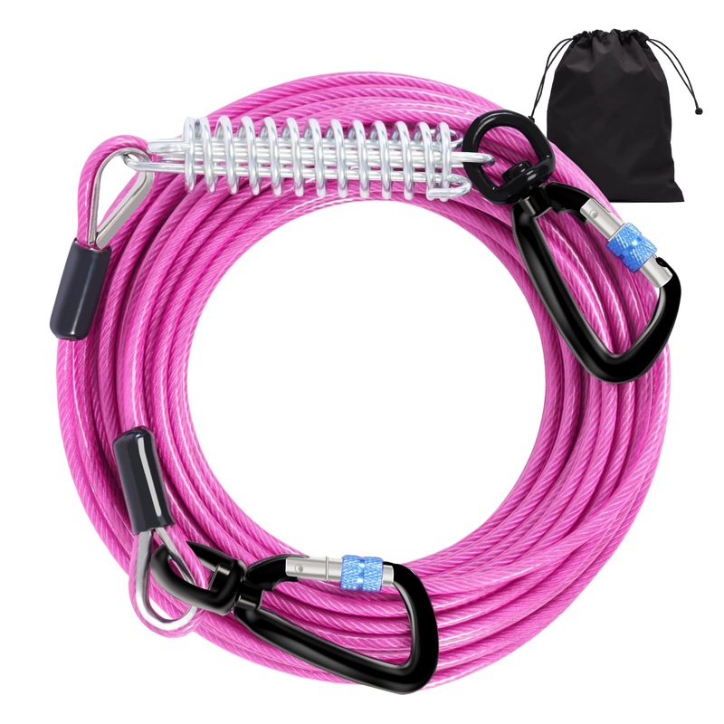 Snagle Paw Dog Lead Cable 20FT,Heavy Duty Outside Dog Leash Cable with Shock Absorbing Spring & Swivel Hook,Dog Tether for Yard,Dog Line for Small Large Dogs,Withstand 1000LBS Break Strength Pink Mauve