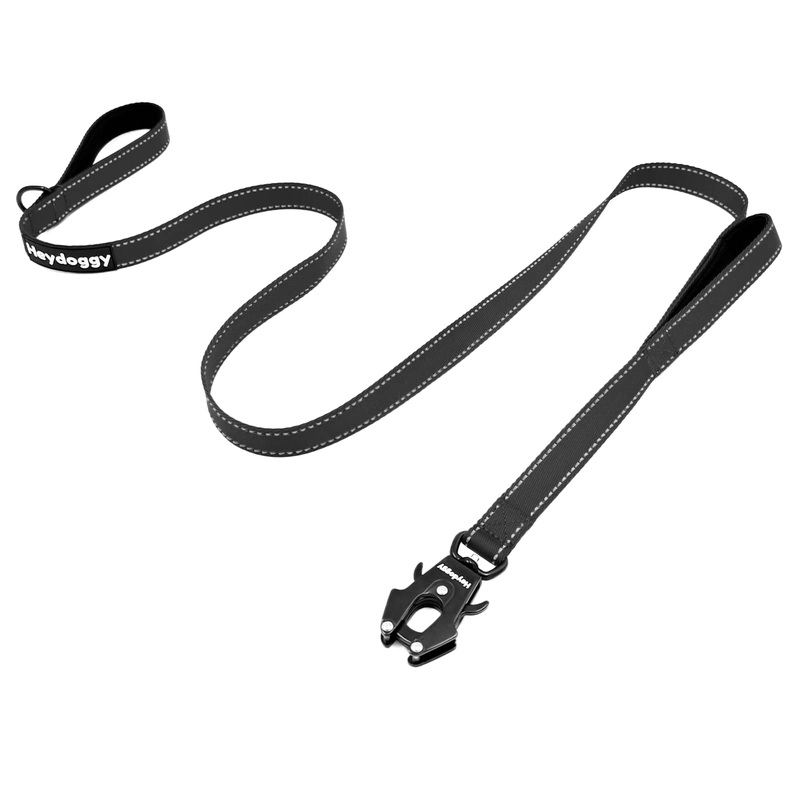 Strong Heavy Duty Dog Leash – 4ft Reflective Nylon Training Leash with Soft Padded Double Handle & Auto Lock Frog Clip – Safety Traffic Control for Large Medium Small Dogs No Pull Walk Black Black,4ft 4FT x 1″ x 2.8MM