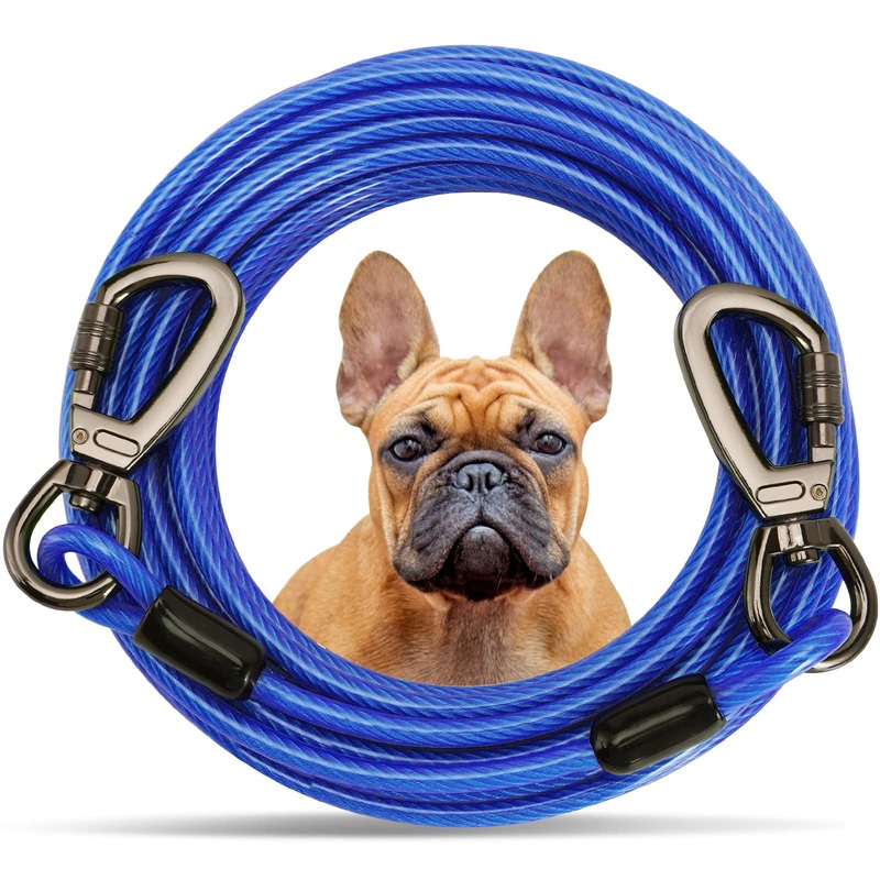 Tie Out Cable for Dogs,Long Dog Leash,Dog Runner for Yard Heavy Duty, Dog Chains for Outside, Sturdy Long Line Lead for Dogs Training Outdoor in Camping or Yard (Blue,30ft) 30ft Blue-A