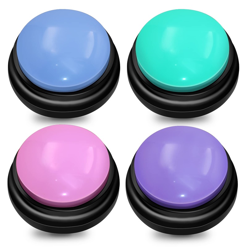 TRELC Dog Button for Communication, 30 Seconds Recordable Button, Pets Training Buzzers, Creative Gift for Study, Office Game, Pack of 4 (Pink + Green + Blue + Purple)