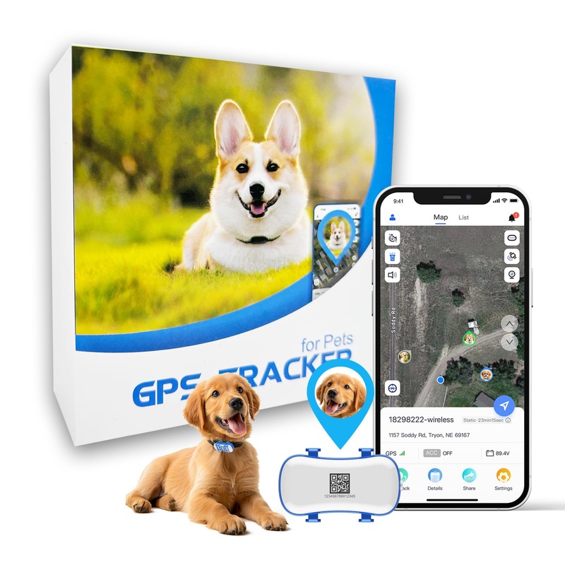wanwanytech GPS Tracker for Dogs Cats, Pet GPS Location Tracker with Geo-Fence and Lighting Flash&Audible AlarmAnti Lost No Distance Limited Dog GPS Collar Fit Most Pet Collars, Subscription Needed