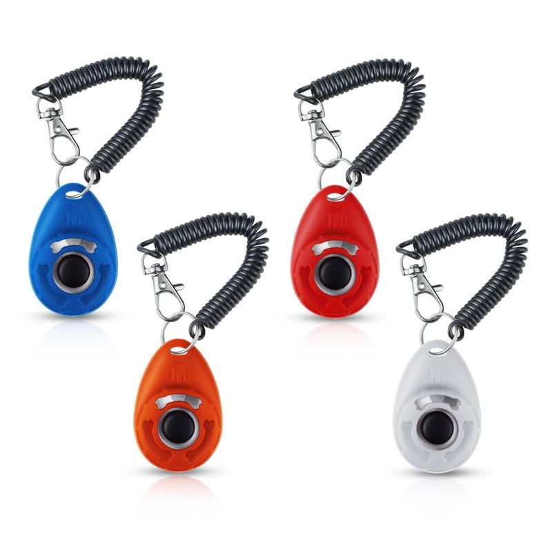 yuntop 4 Pieces Pet Training Clicker with Wrist Strap and Dog Training Treat Pouch Pet Training Clicker for Training Puppy Cats Birds Dog Clicker Training Kit BehavioralWhite, Red, Orange, Blue