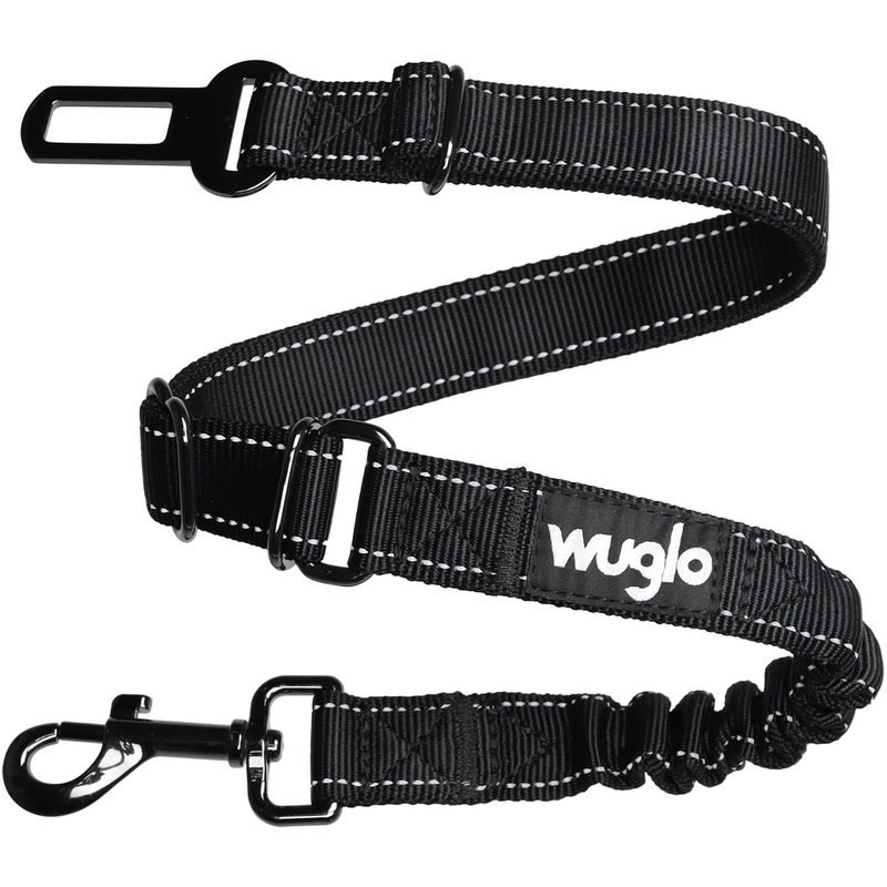 12″-37″ Wuglo Dog Seat Belt – Dog Car Harness with Strong Elastic Belt – Durable & Safe Dogs Cars Seat Belts Clip – Universal Dog Seatbelt for Car Travel (Black) Black