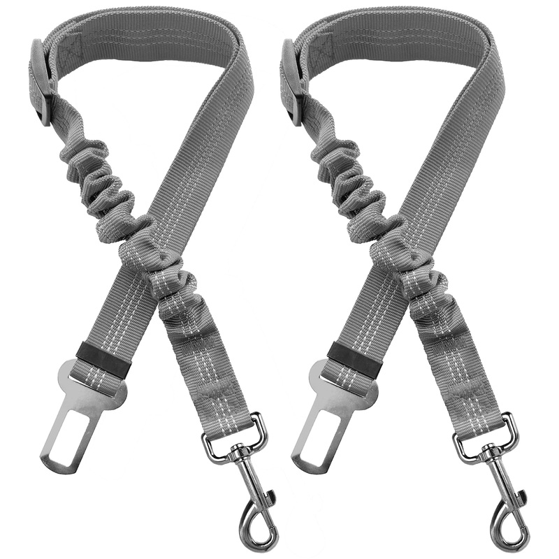 2 Dog Car Harness Seatbelt Seat Belt Leash Travel Accessories Bungee Anti Shock Pet Cat Adjustable Lead Clip Safety Seats Belts Grey 2 Packs