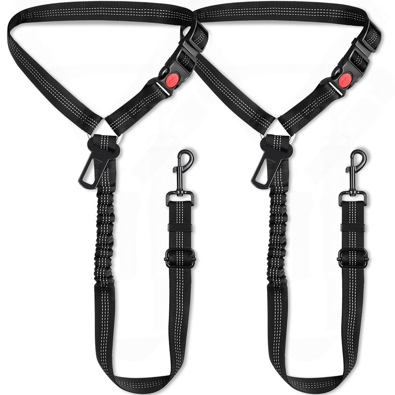 2 Packs Dog Seat Belt for Car, Upgrade 3-in-1 Dog Seatbelt with Adjustable Metal Buckle, Safety Headrest Restraint Dog Car Harness with Elastic Bungee for Small Medium Large Dogs Pet
