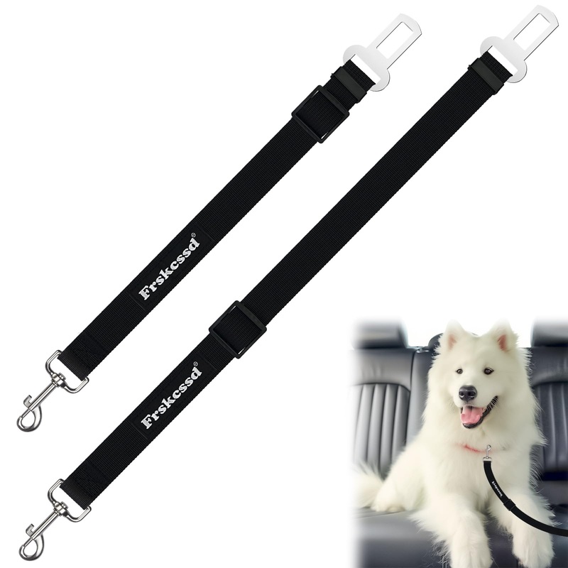 2 PCS Dog Seat Belt for Car Frskcssd Adjustable Dog Car Harness Heavy Duty Nylon Dog Safety Seat Belt Durable Pet Seat Belts for Small & Large Dogs Supports All Cars Quick & Easy Installation (Black) Black